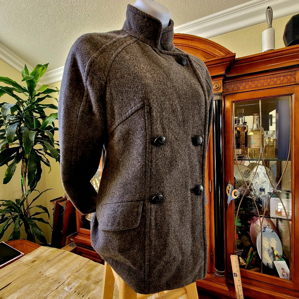 Banana Republic Women's Wool Blend Full Length Peacoat Blazer in Grey Size XS